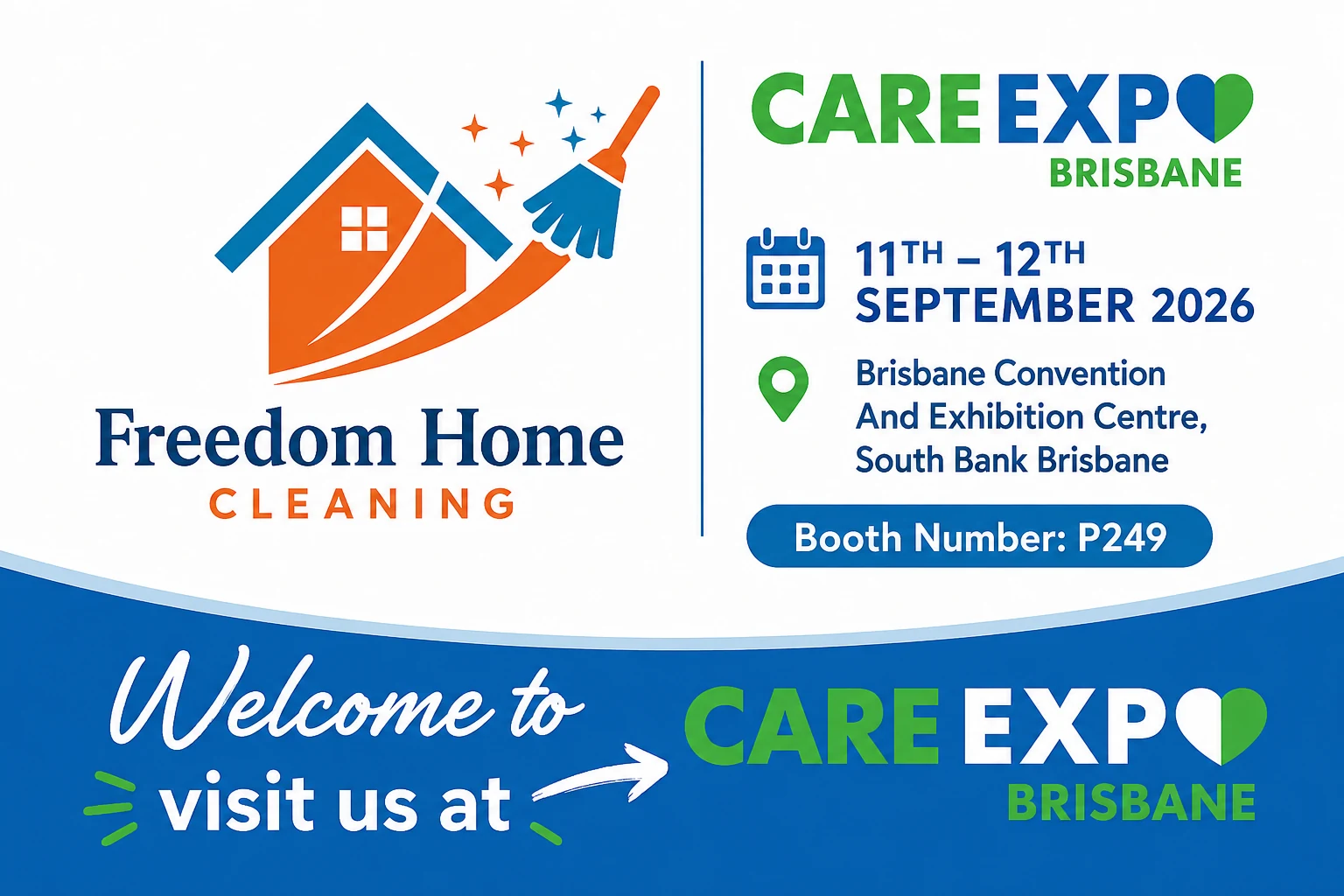 Care Expo Brisbane 2026 event details for Freedom Home Cleaning at Booth P249
